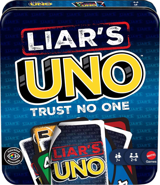 Mattel Games Liar’s UNO Card Game in Travel & Storage Tin for Adults, 