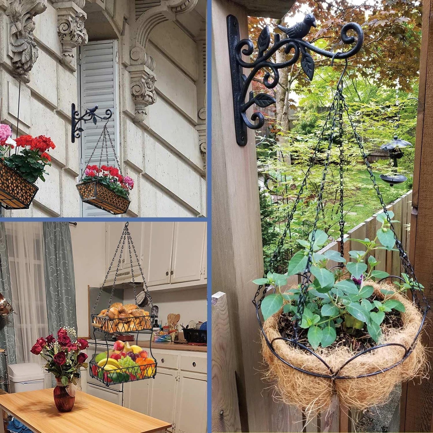 21 Inches 4 Leads Hanging Baskets Chains for Hanging Plant Flower Pot Hanger Bird Feeder Lanterns Billboard, Wall-Mounted Replacement Plant Hangers for Garden Balcony Yard Kitchen(Black,2 PCS)