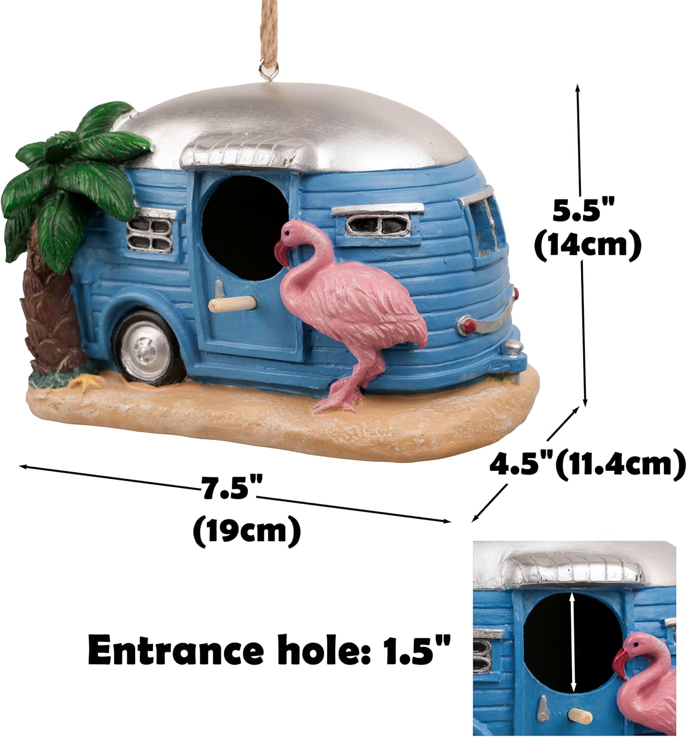 Bird Houses for Outside, Decorative Cute Resin Flamingo RV Hanging Bird House for Outdoor Patio Garden