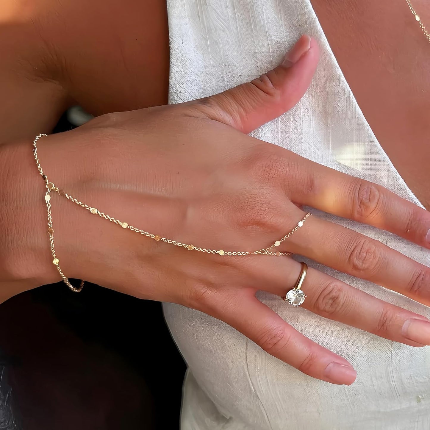 3PCS 14K Gold-Plated Hand Chain Bracelets for Women, Stack Bracelets S