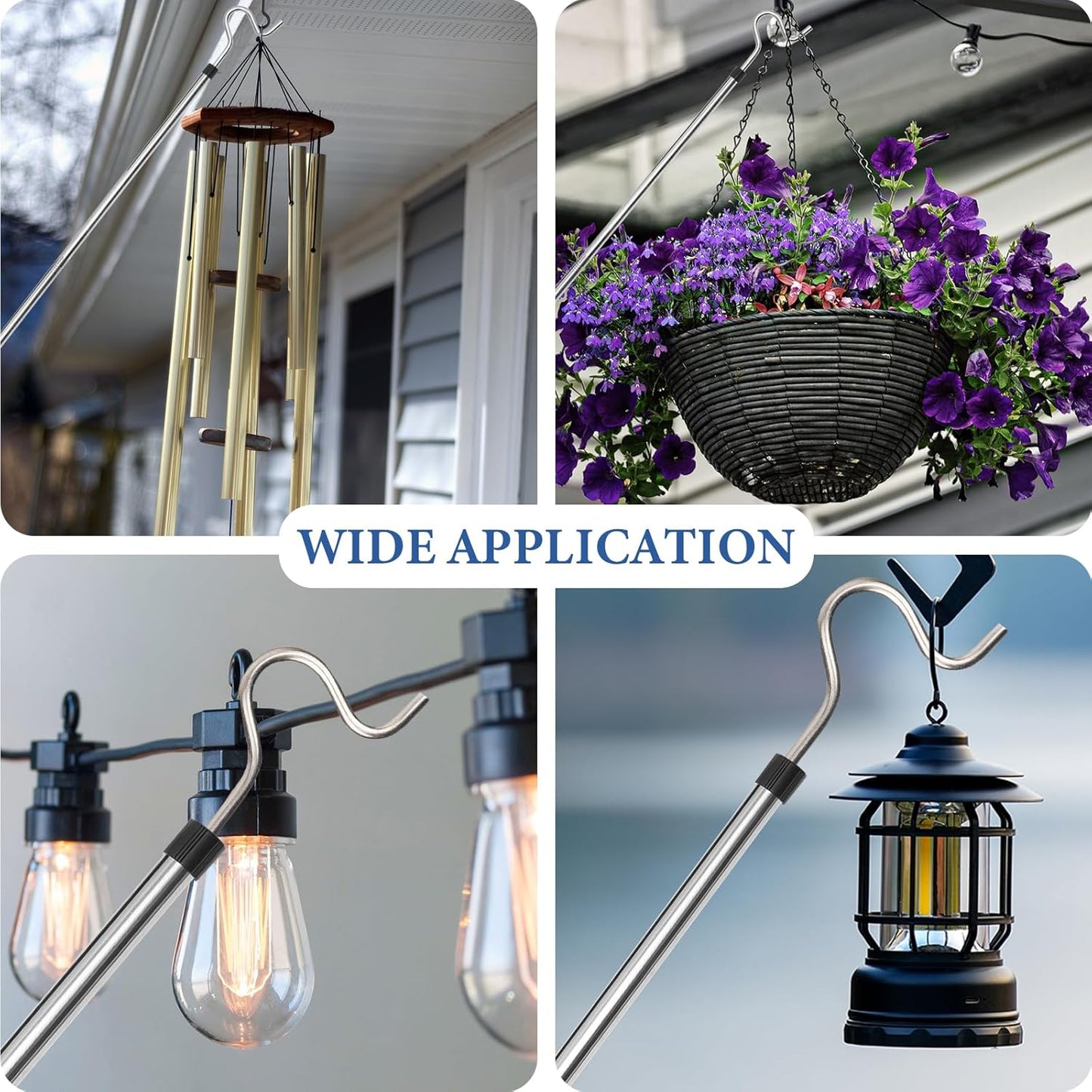 Clothes Hook Pole, Clothes Hanger Reaching Hook for Hanging Clothes Light and Plants Extendable from 35" to 50" Made of Stainless Steel Tube with Sponge Handle (50inch)