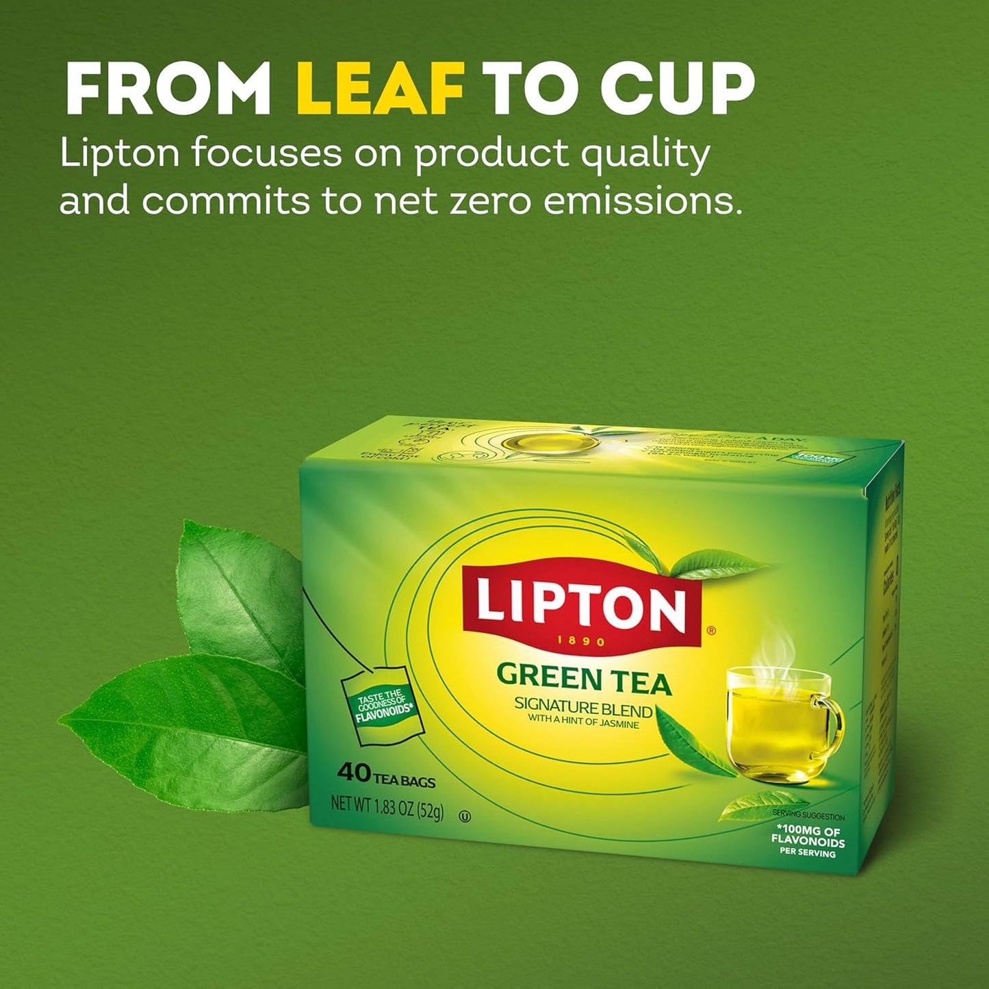 Lipton Signature Blend Green Tea Bags, Unsweetened Teabags for Hot Tea or Iced Tea with Caffeine and Flavonoids, 40 Total Tea Bags