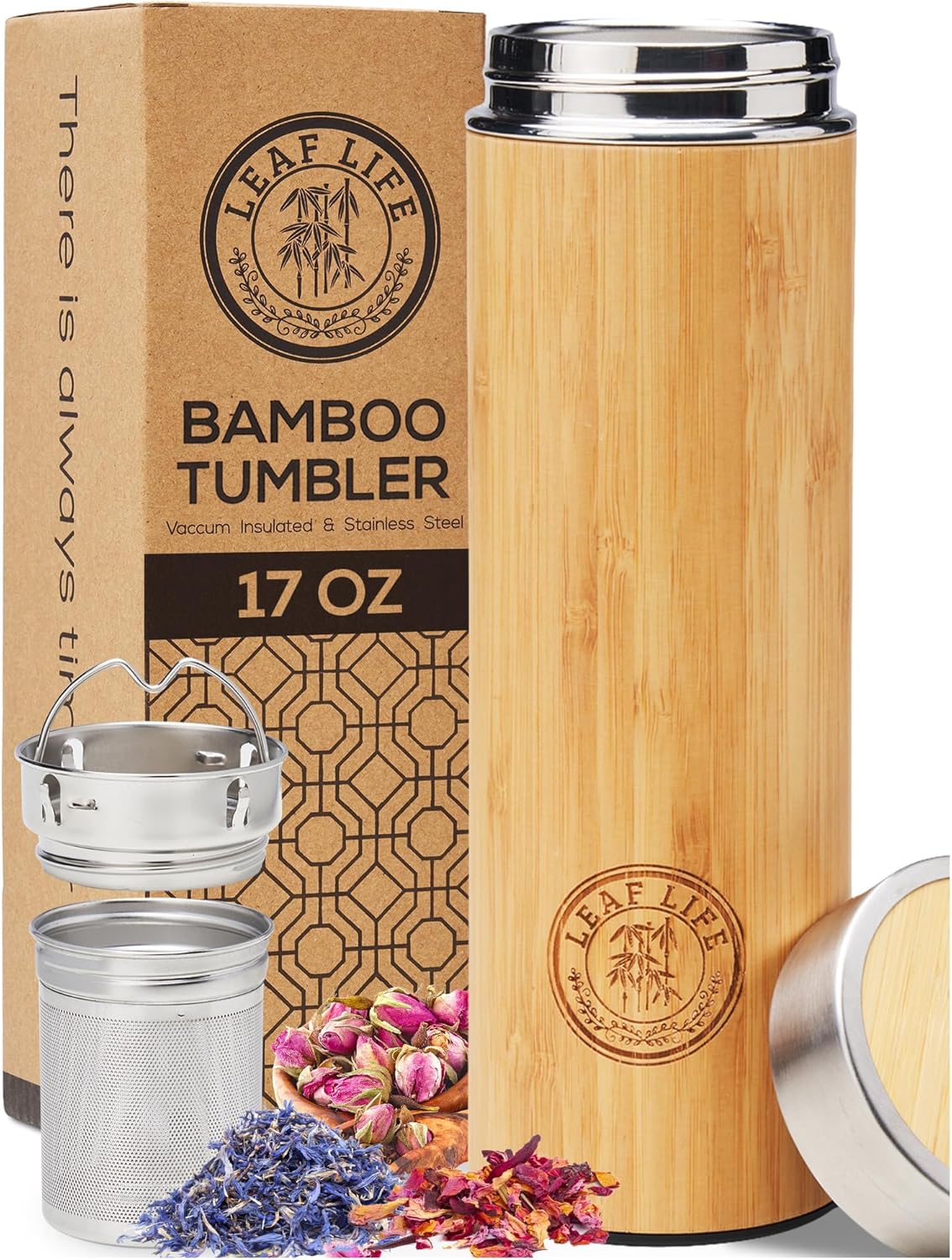 LeafLife Premium Bamboo Tea Bottle for Loose Tea - Tea Infuser Bottle 