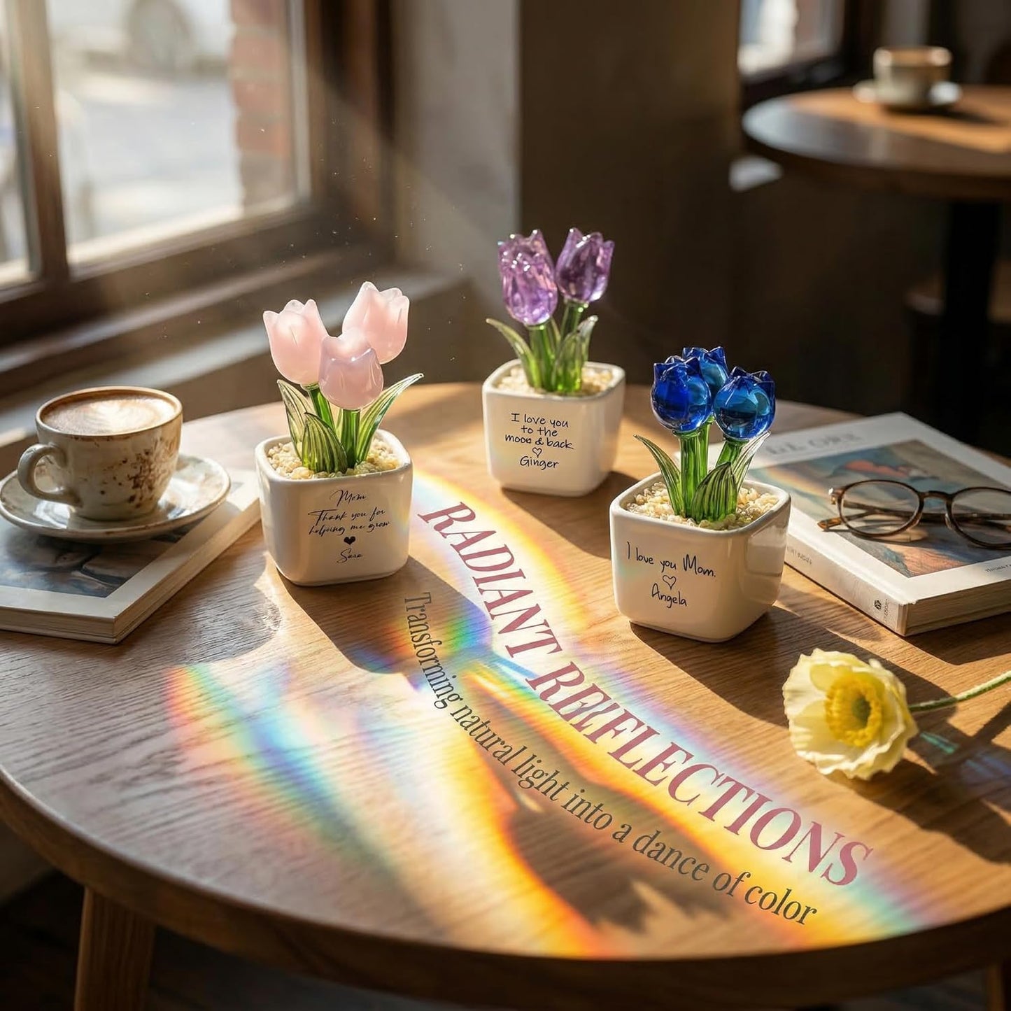Personalized Glass Tulip Gift for Mom, Handmade Blown Everlasting Flow