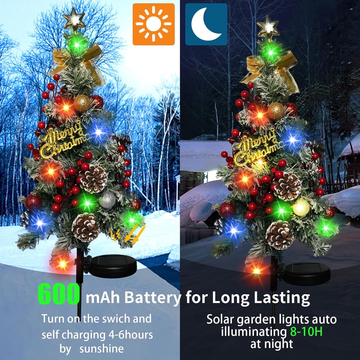 2 Pack Solar Christmas Tree Outdoor Christmas Decorations, 32in 40 Led Light 2 Modes Outdoor Waterproof,Solar Powered XmasTree for Garden Yard Pathway Lawn Cemetery Decoration