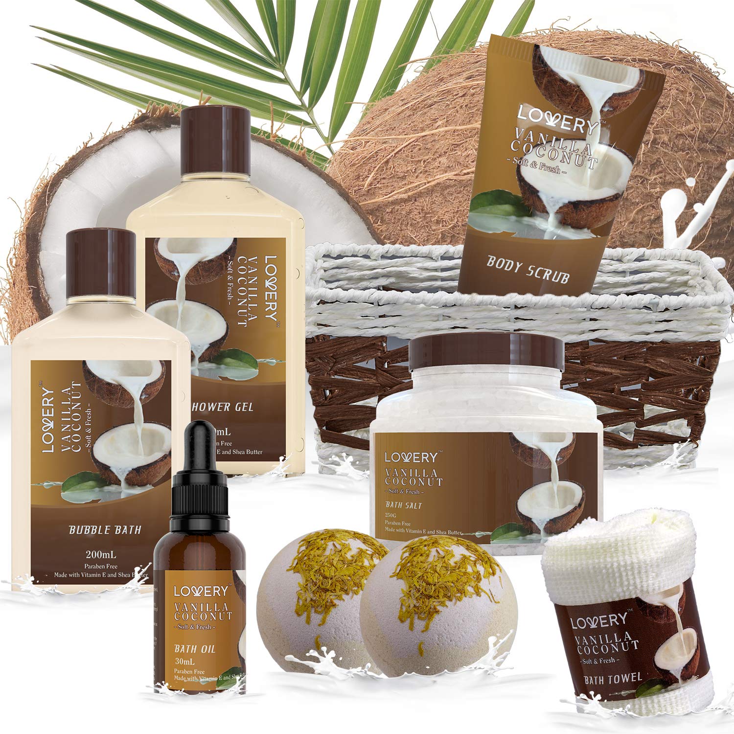 Gifts For Women Gift Basket for Women– 9 Piece Set of Vanilla Coconut 