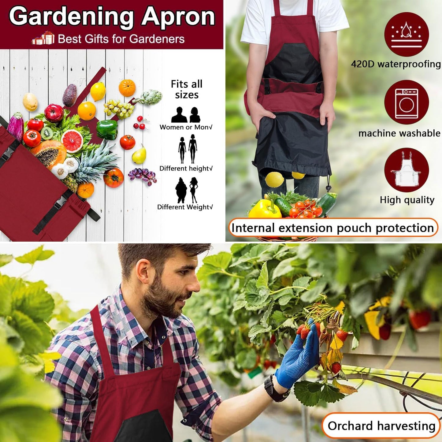 Gardening Apron, Harvest Apron Gardening Gifts for Men Gardening Apron