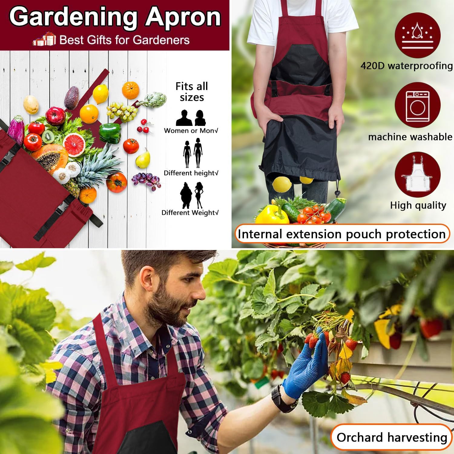 Gardening Apron, Harvest Apron Gardening Gifts for Men Gardening Apron