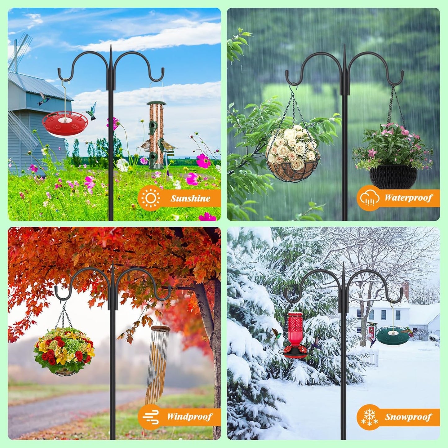 FEED GARDEN Adjustable Double Shepherds Hook for Outdoor with 5 Prong 
