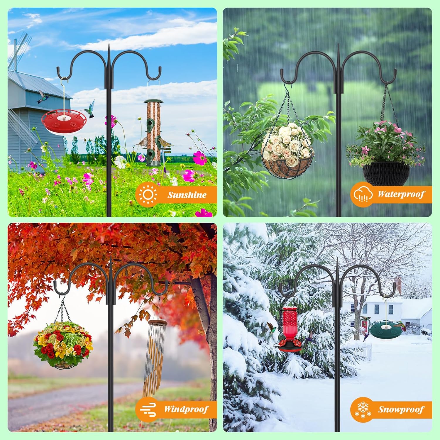 FEED GARDEN Adjustable Double Shepherds Hook for Outdoor with 5 Prong 