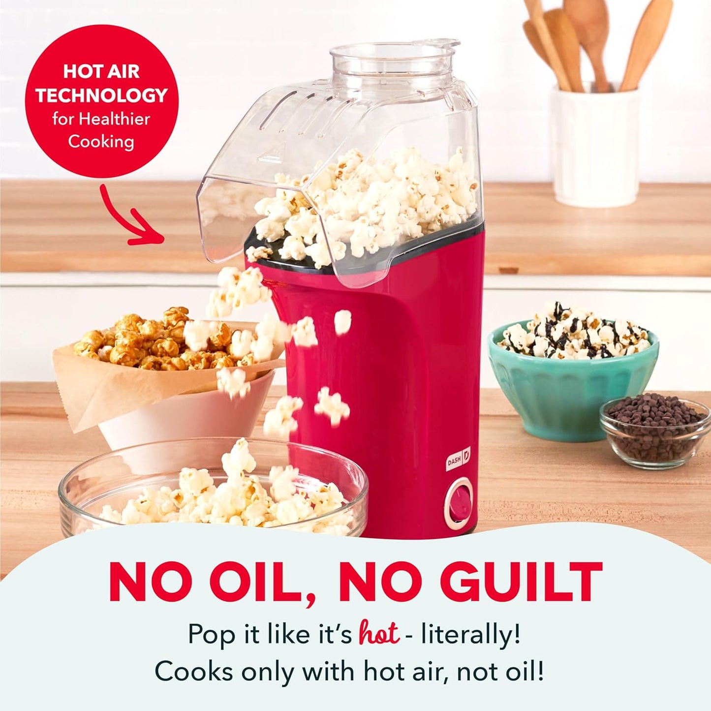 DASH Fresh Pop Popcorn Maker - Oil-Free, Air Popcorn Popper - With Mea