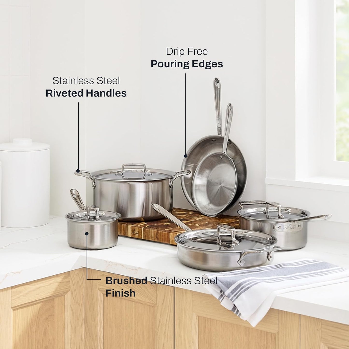 All-Clad D5® Stainless Steel Core 10 Piece Cookware Set- Made in USA- 