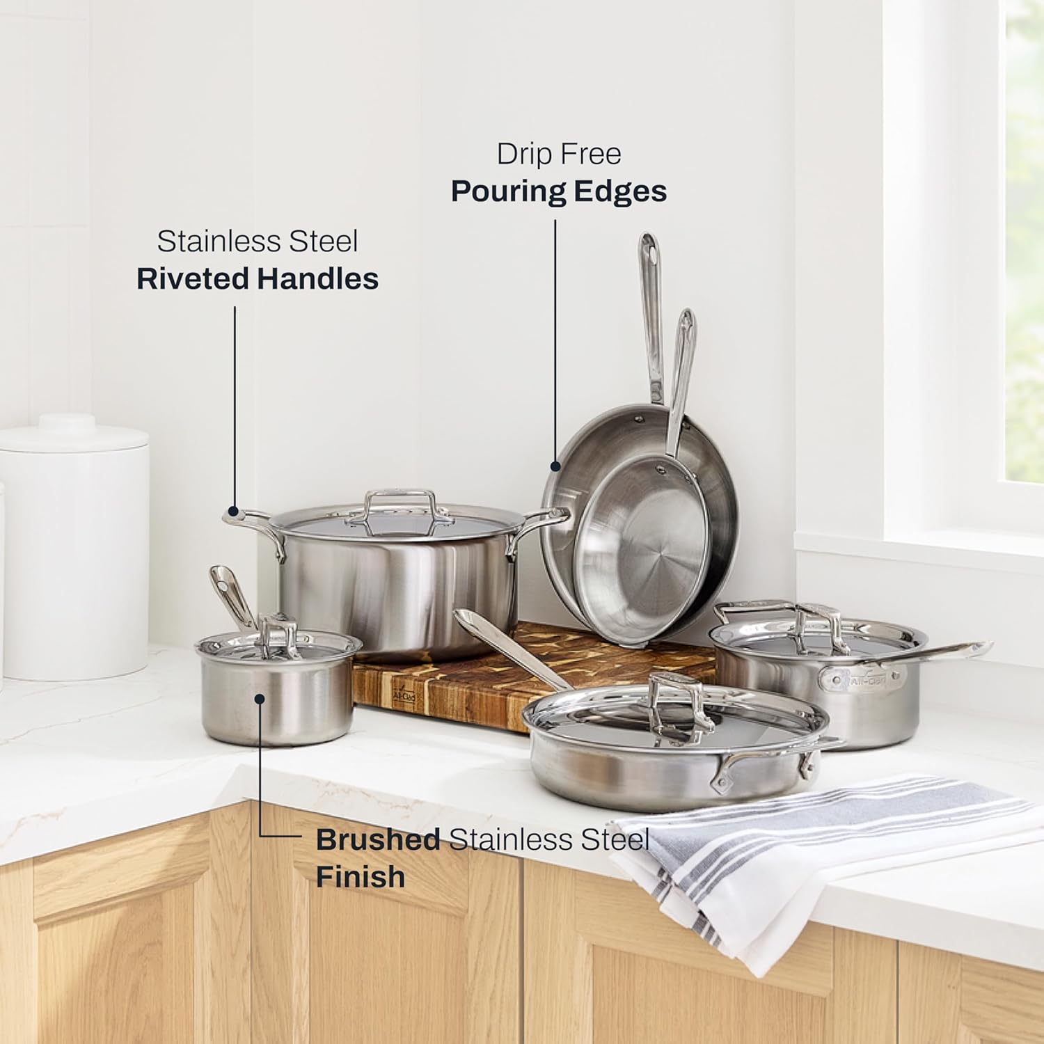 All-Clad D5® Stainless Steel Core 10 Piece Cookware Set- Made in USA- 
