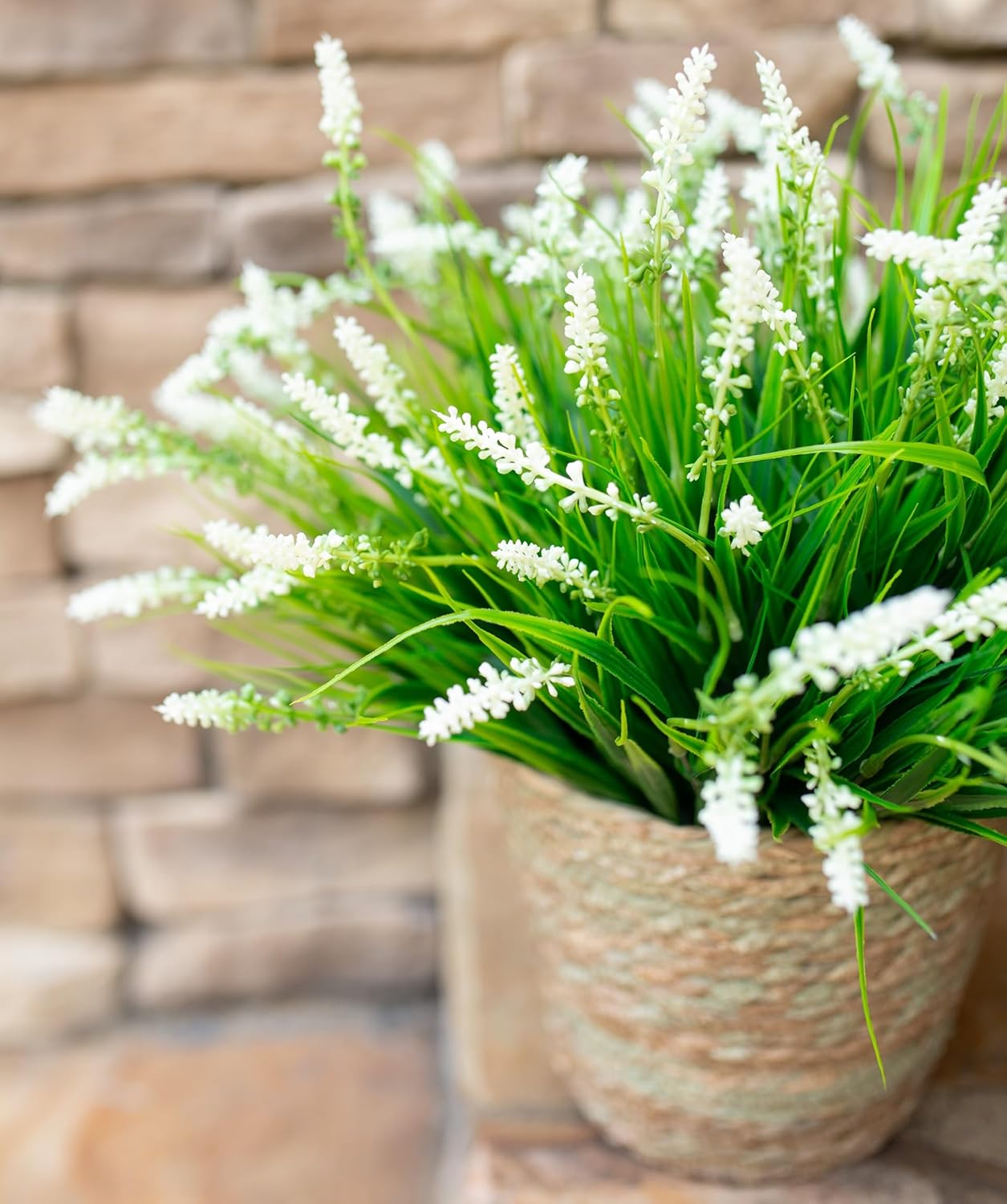 Artificial Fake Outdoor Plants Flowers for Summer Decoration,10 Bundles Faux Plastic Tall Monkey Grass Greenery UV Resistant Realistic for Home Outside Planter Window Porch Patio Garden-White