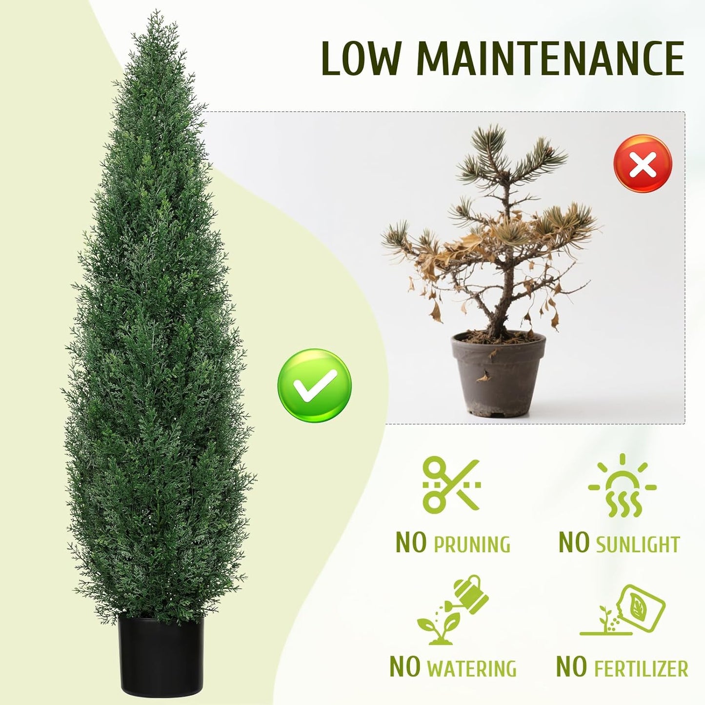4FT UV Resistant Artificial Cedar Tree, Outdoor Artificial Plants Potted Fake Shrubs, Artificial Topiary Trees for Front Porch Decorations Outdoor, Faux Bushes for Planters (Set of 2)