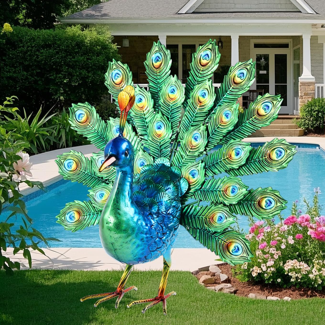 Metal Peacock Decor Garden Statue Yard Art Outdoor Sculpture for Lawn Patio Backyard Decoration,Housewarming Birthday Gifts for Women