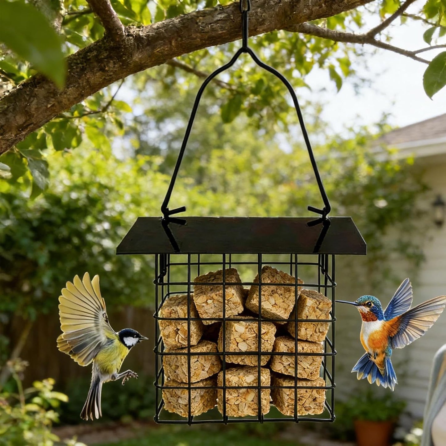 Hanging Seed Feeder, Squirrel Resistant Bird Feeder, Metal Build with Easy Filling, Large Capacity Outdoor Feeders for Finches Hummingbirds Chickadees, Backyard Decor with Practical Design