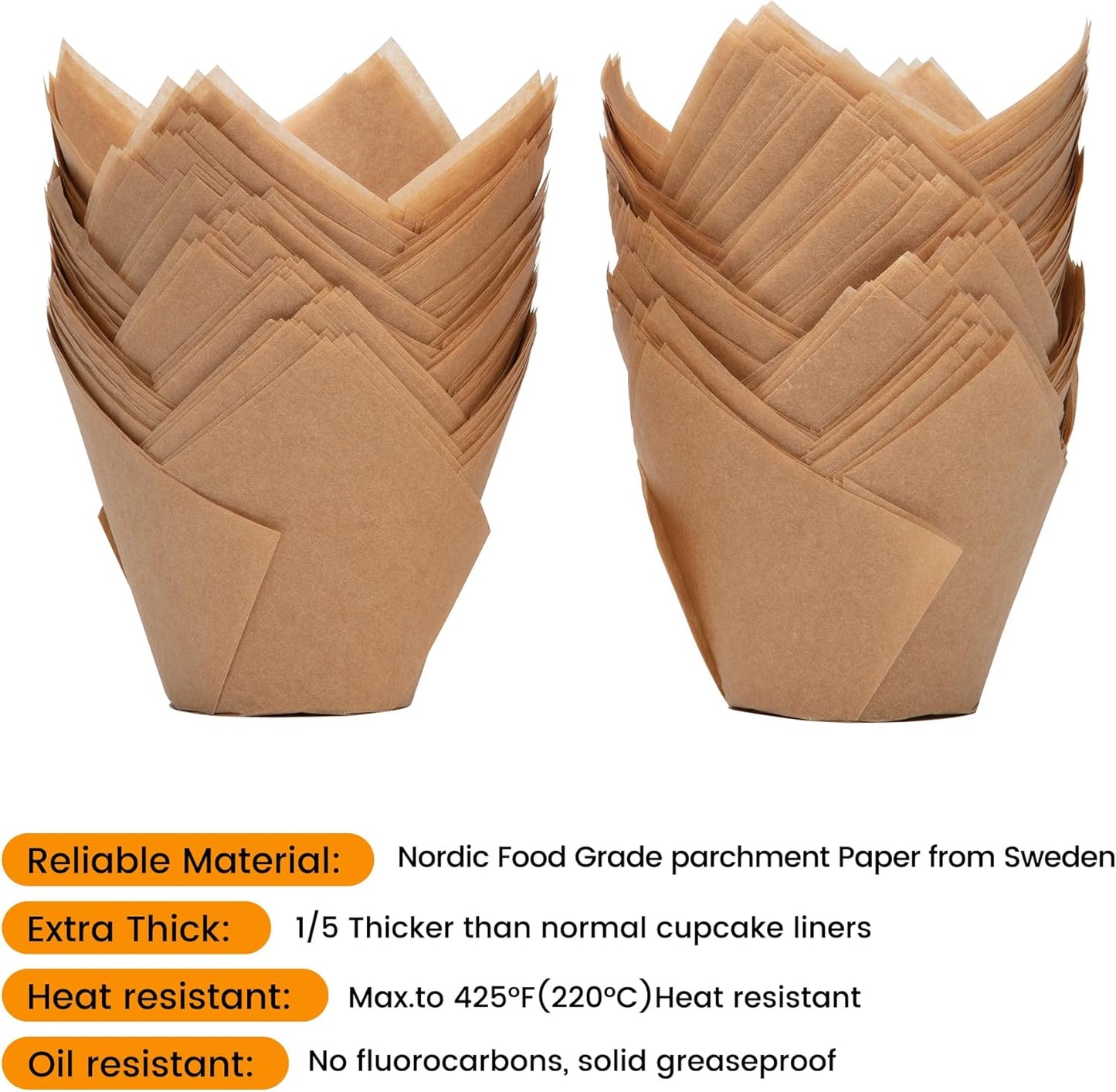 Nordic Paper 100pcs Extra Large Size Natural Tulip Cupcake Liners for Baking, Large Muffin Liners, Cupcake Wrapper for Party, Christmas