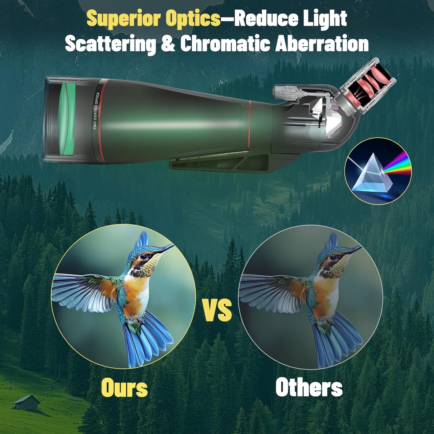 Spotting Scope, 25-75x100 Angled Spotting Scopes for Target Shooting with Tripod BAK4 Prism Dark Green FMC Lens,Waterproof Spotter Scope for Birding stargazing,Phone Adapter Carrying Bag,Black