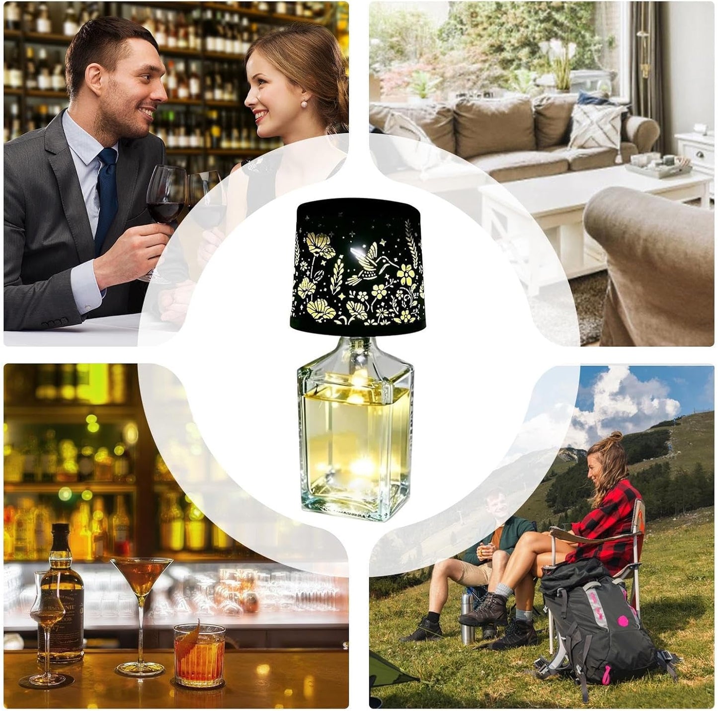Wireless Bottle Lamp, Rechargeable Solar Light, Waterproof Night Lamps with Ambient Feature, Wine Decor, LED Lamp with Design, Outdoor Garden Yard Accessory for Camping Party and Home Use