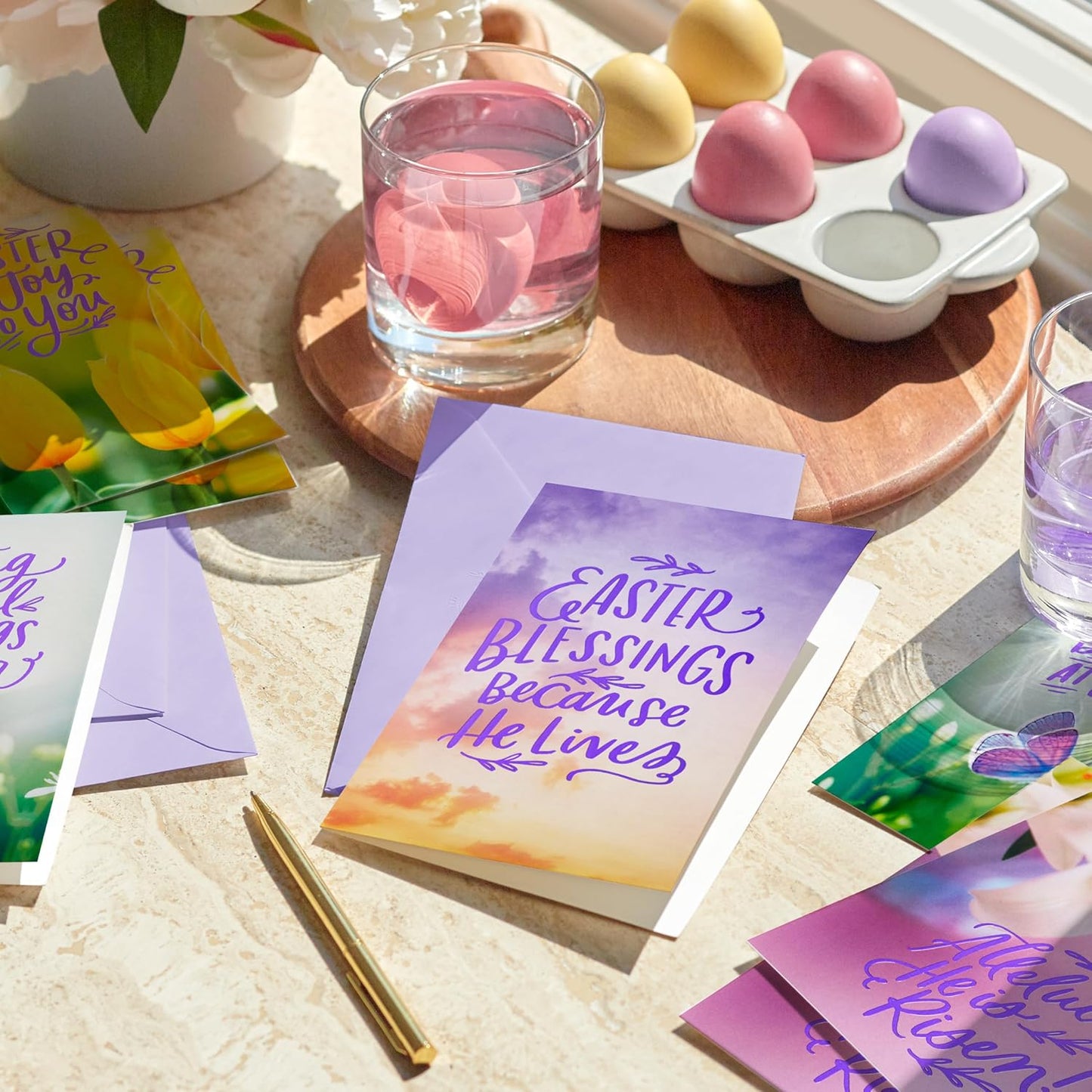 DaySpring Religious Easter Cards Assortment (16 Cards with Envelopes, 4 Designs) Tulip, Lily, Butterfly, Nature