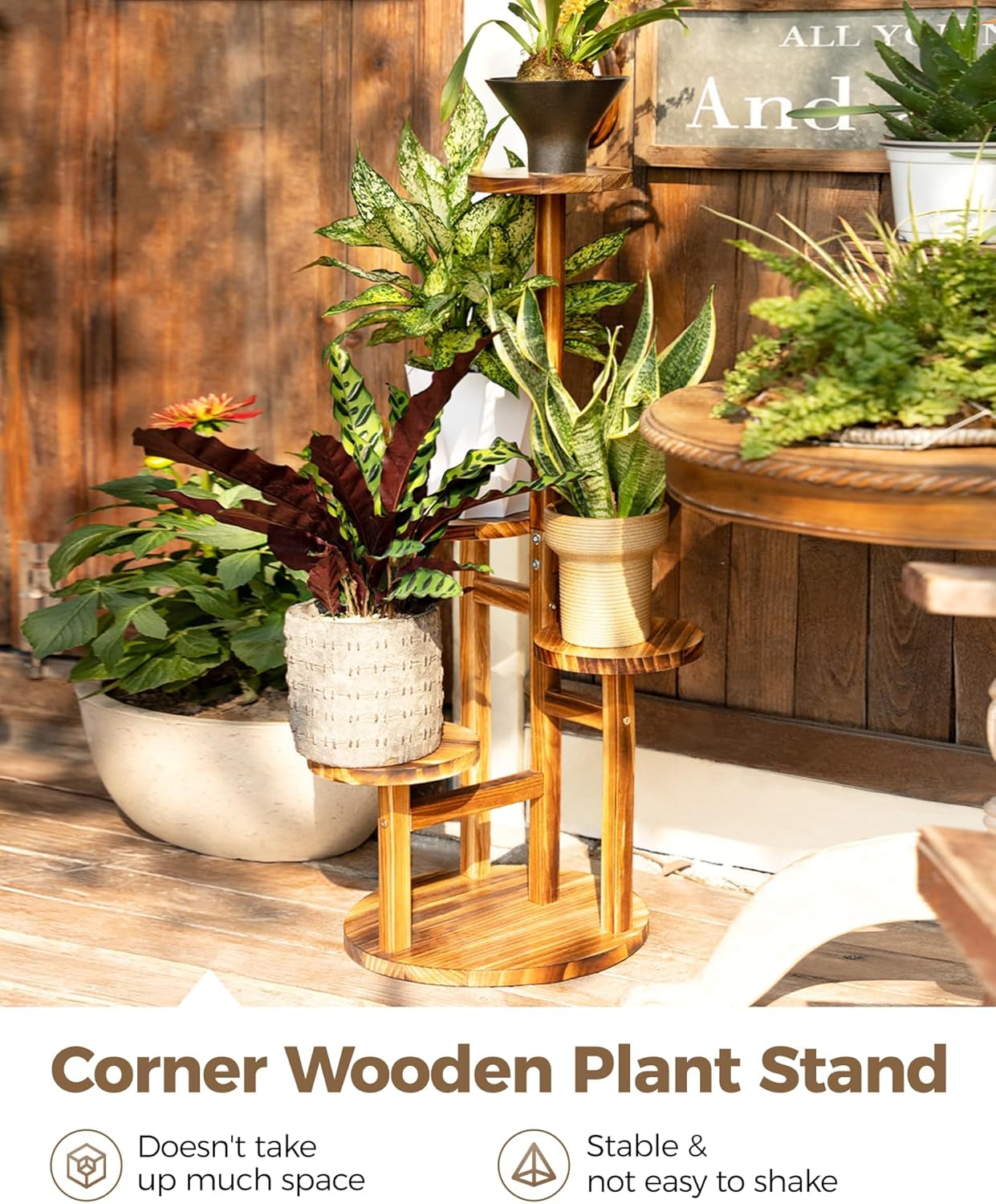 Bamworld Plant Stand Indoor Plant Shelf 4 Tier Wood Plant Stand for Mu