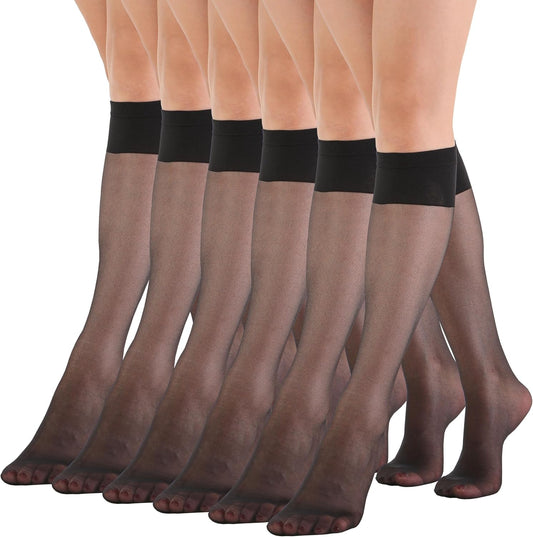 EVERSWE 6 Pairs Women's Sheer Knee High Stockings 15D