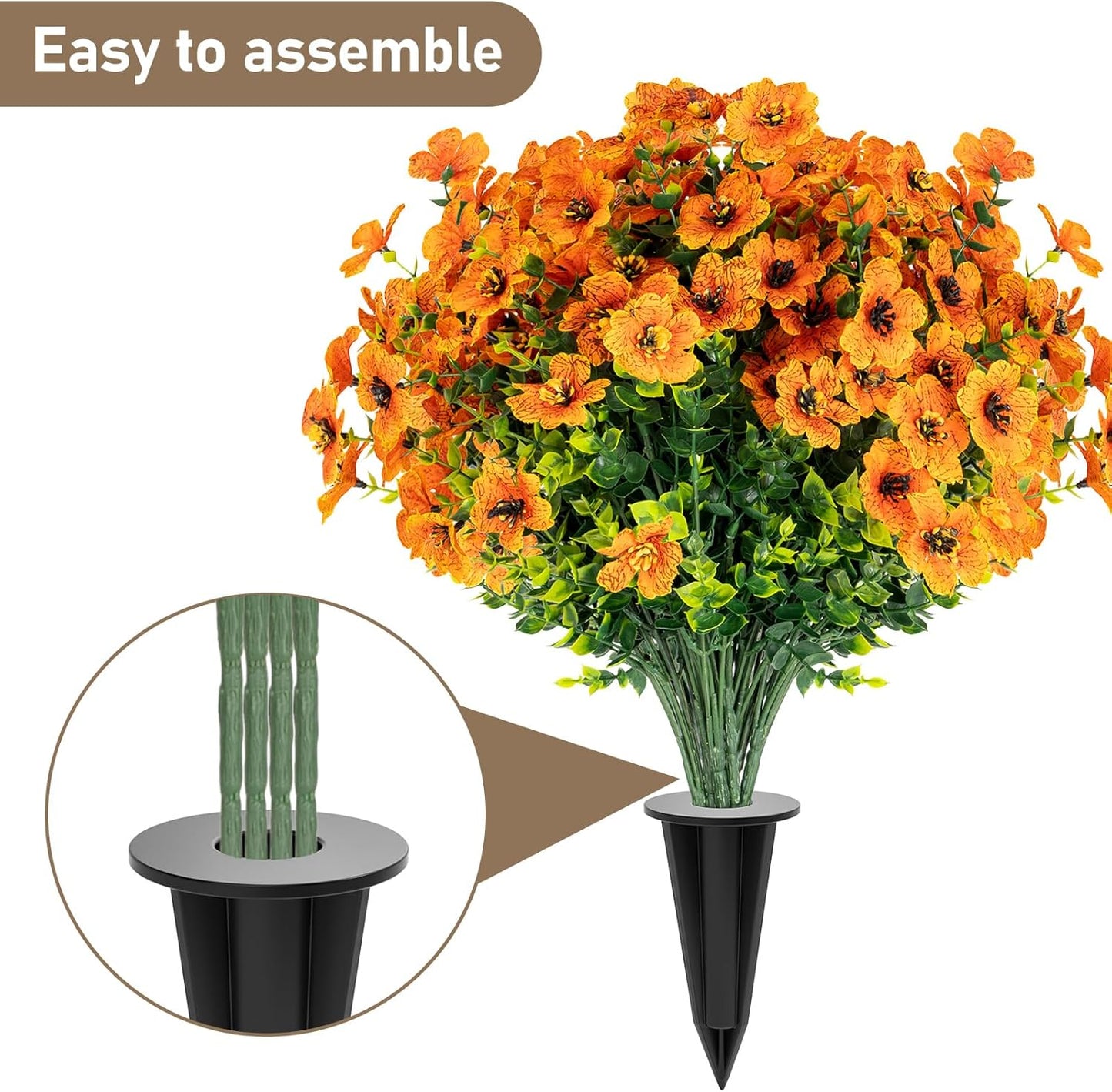 16 Bundles Artificial Flowers for Outdoors, Indoor Fake Plants with Ground Spike for Door Yard Porch Patio Garden Office Table Kitchen Planter Pot Vase Flowerpot Decorations (G)