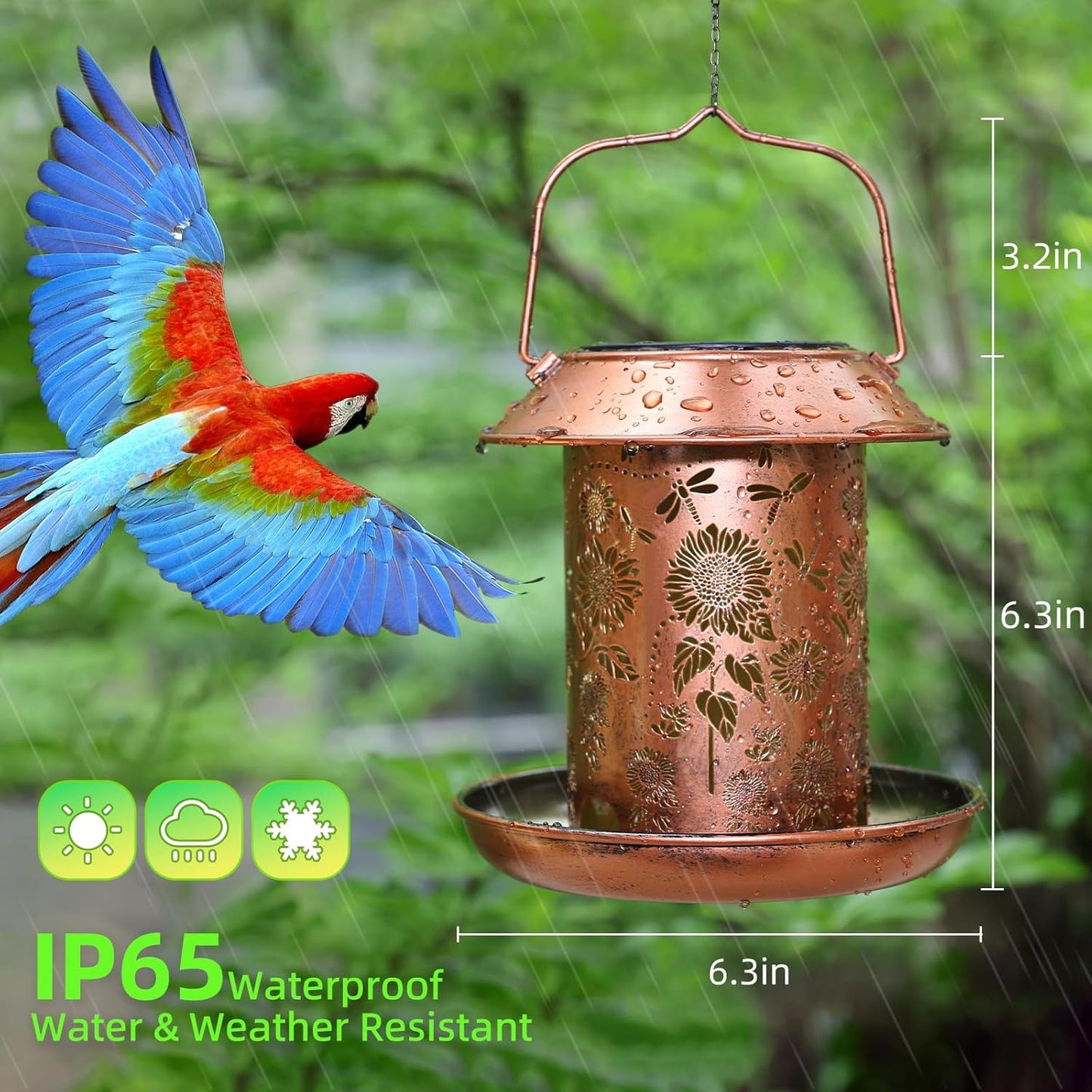 Bird Feeders for Outdoors Hanging Metal Wild Bird Feeder Solar Lanterns Outdoor Waterproof Decor Garden Gifts for Women Mom Bird Lovers,Decoration for Yard,Patio,Porch,Balcony