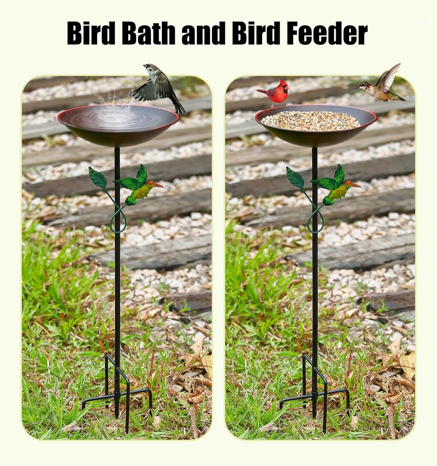 31.9”H Metal Bird Bath for Outdoors, Bird Feeder with Upgraded 5-Prong