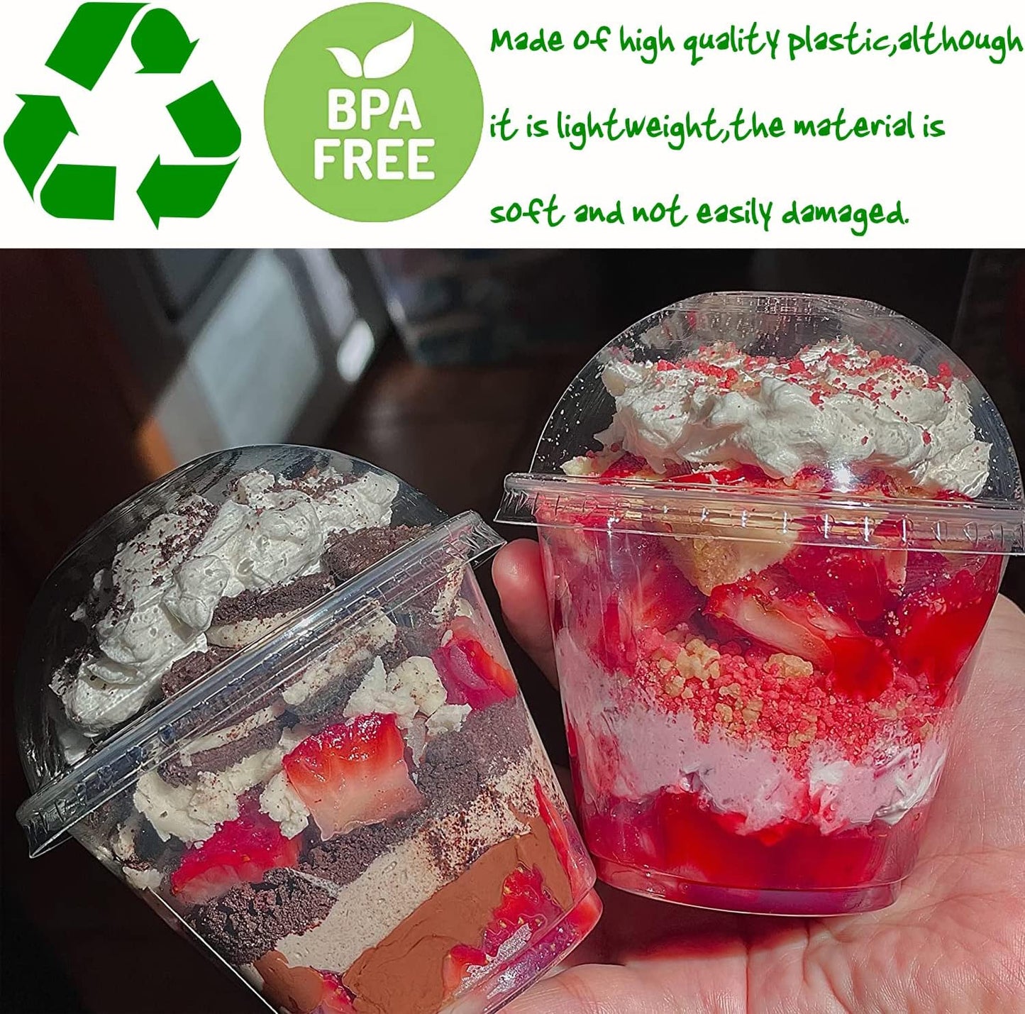 50 Pack 8oz Disposable Clear Plastic Cups with Dome Lids(Hole in the Lid),PET Dessert Cups,Disposable Snack Bowls for Ice Cream,Cake,Fruit,Parfait, Pudding and Jello Shot