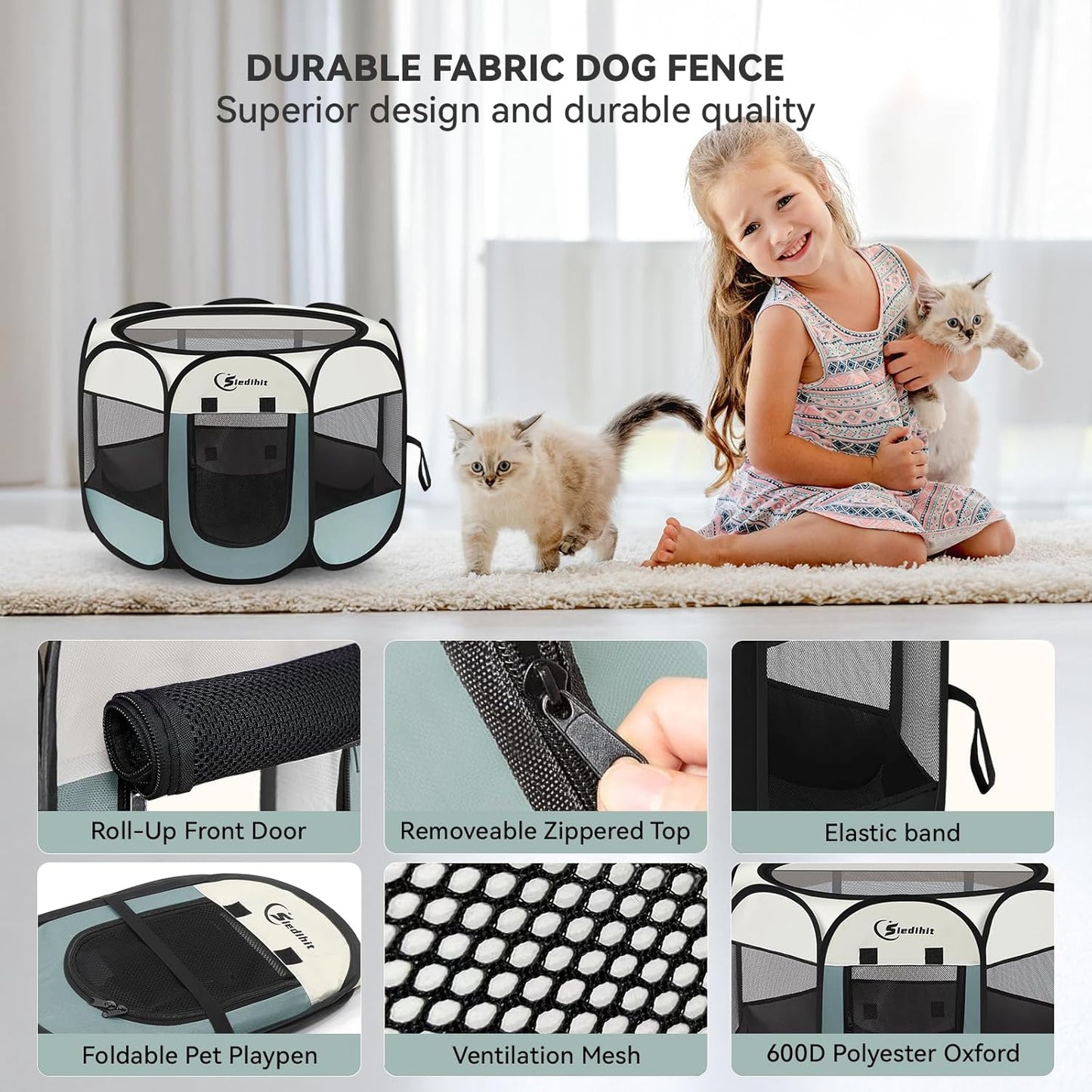 Dog Cat Playpen, Puppy Pet Playpen Indoor for Small Dog Crate Tent Cag