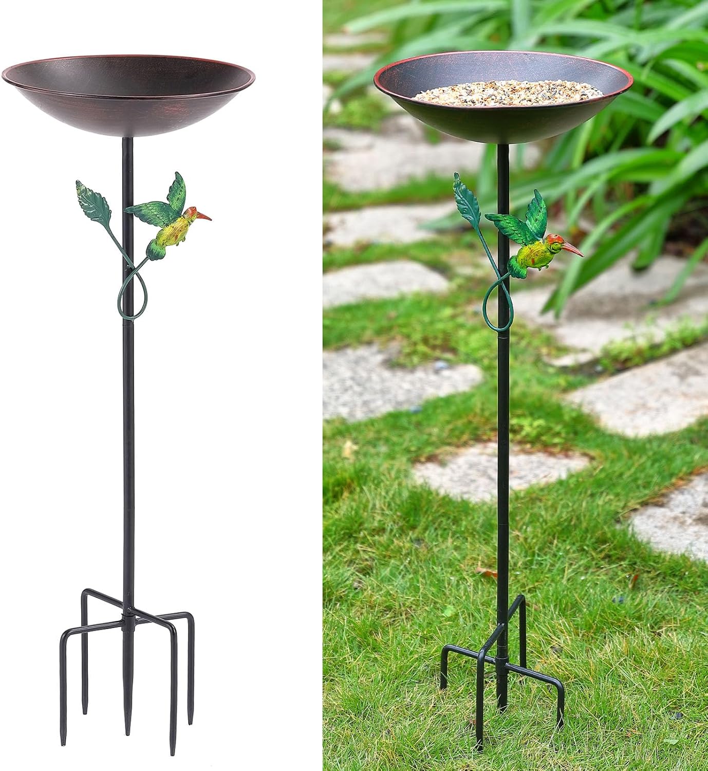 31.9”H Metal Bird Bath for Outdoors, Bird Feeder with Upgraded 5-Prong