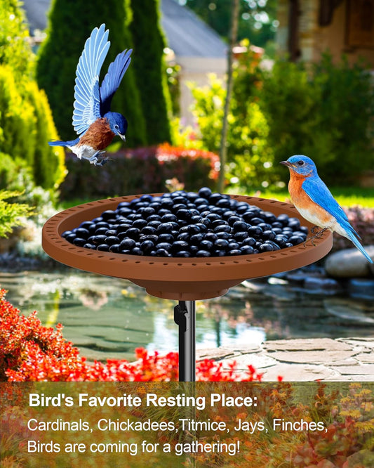Bird Baths for Outdoors Heavy Duty, 38.5 in Detachable Birdbaths for The Garden Clearance, Bird Bath Bowl Spa & Birdfeeder with Metal Stake Stand for Outdoors Garden, Circle Style (Brown)