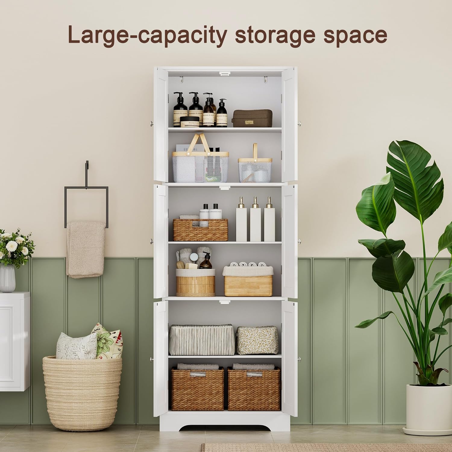 ChooChoo Tall Bathroom Storage Cabinet with 6 Doors, Freestanding Floo