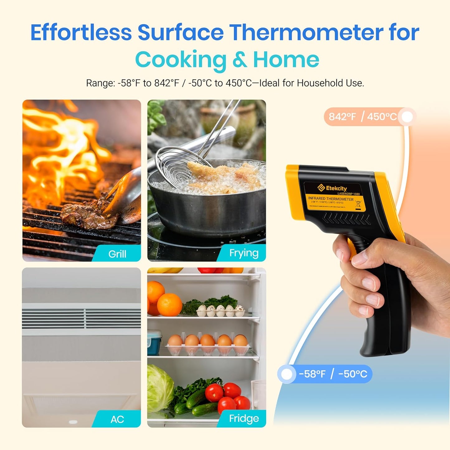 Etekcity Infrared Thermometer Laser Temperature Gun 774, Meat Food Can