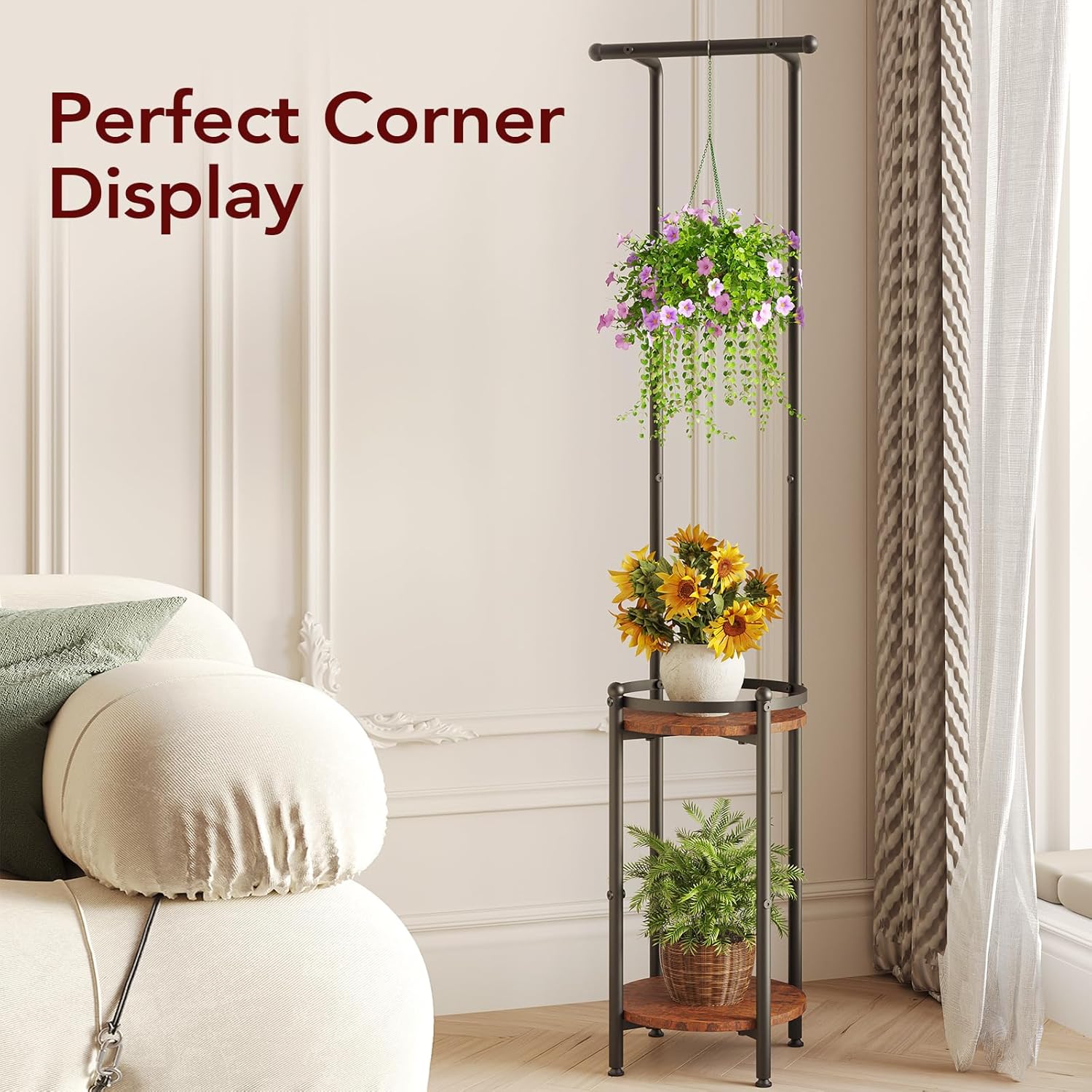 Plant Stand Indoor Outdoor - Heavy Duty Metal 2-tier Hanging Plant Hol