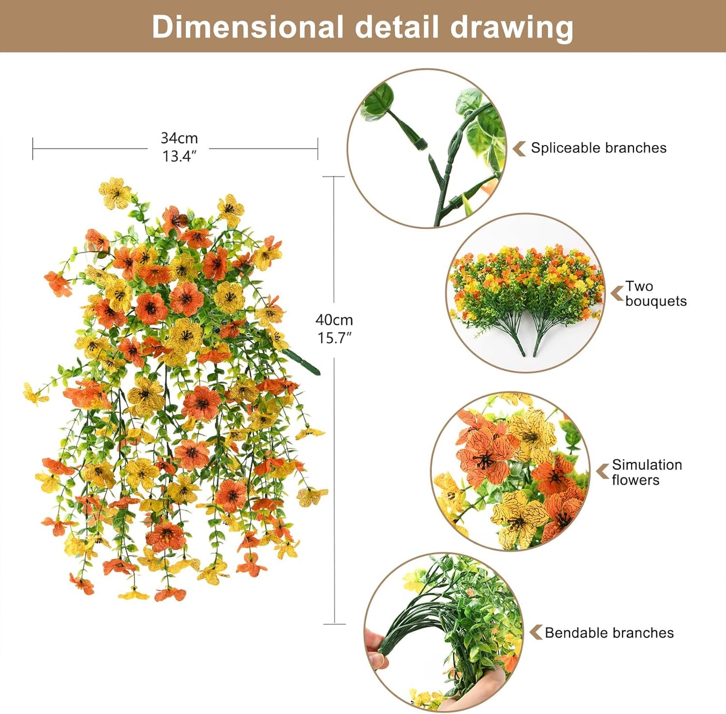 Artificial Hanging Flowers Plants for Outdoor Fall Decoration, 2PCS Faux Silk Daisy UV Resistant Look Real for Outside Home Indoor Planter Porch Window Yard Autumn Decor(Orange Yellow)