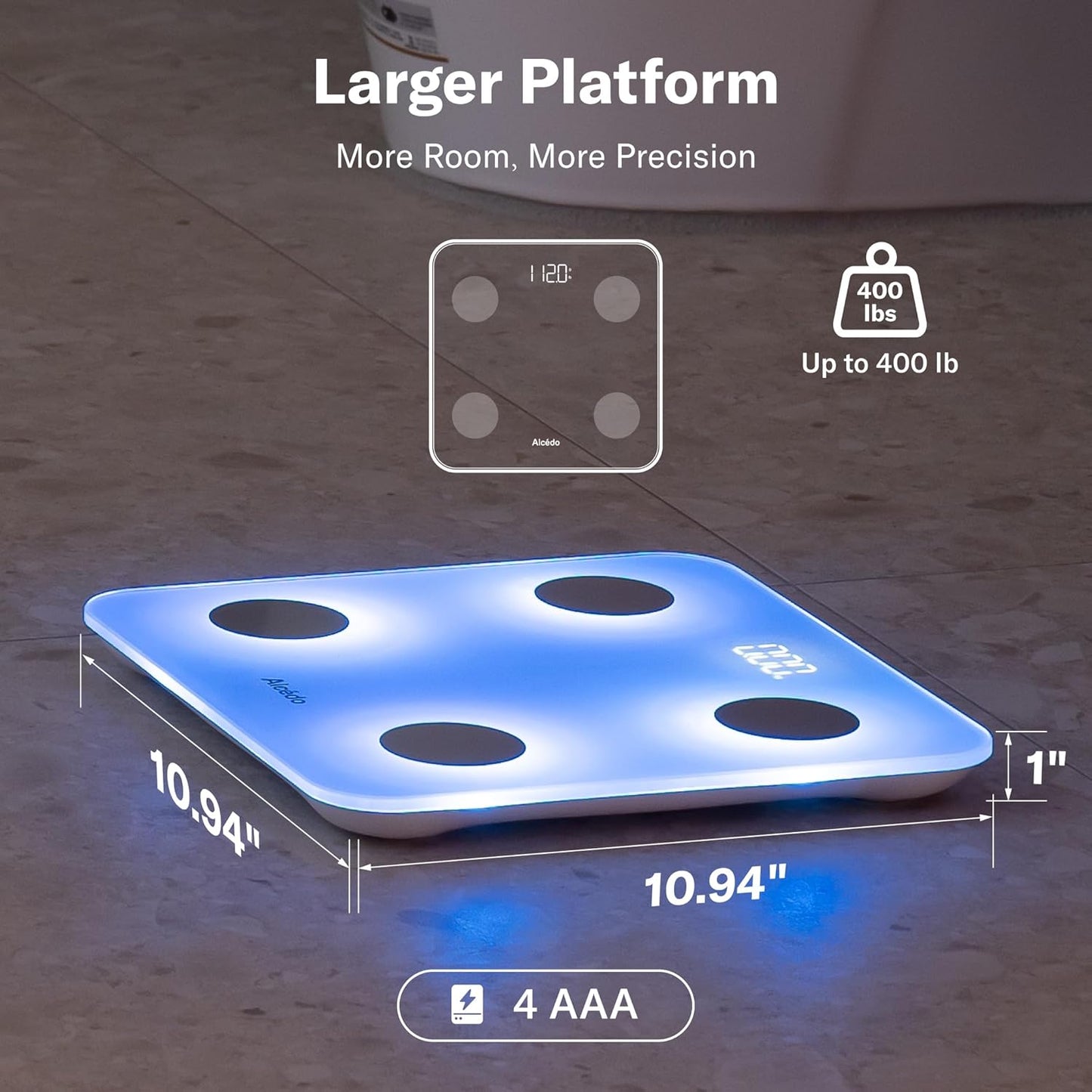 Alcedo Smart Body Fat Scale, Digital Scale with BMI, Fat Percentage, Muscle Mass, Color-Changing with Weight Variation, 400 lb, Bluetooth