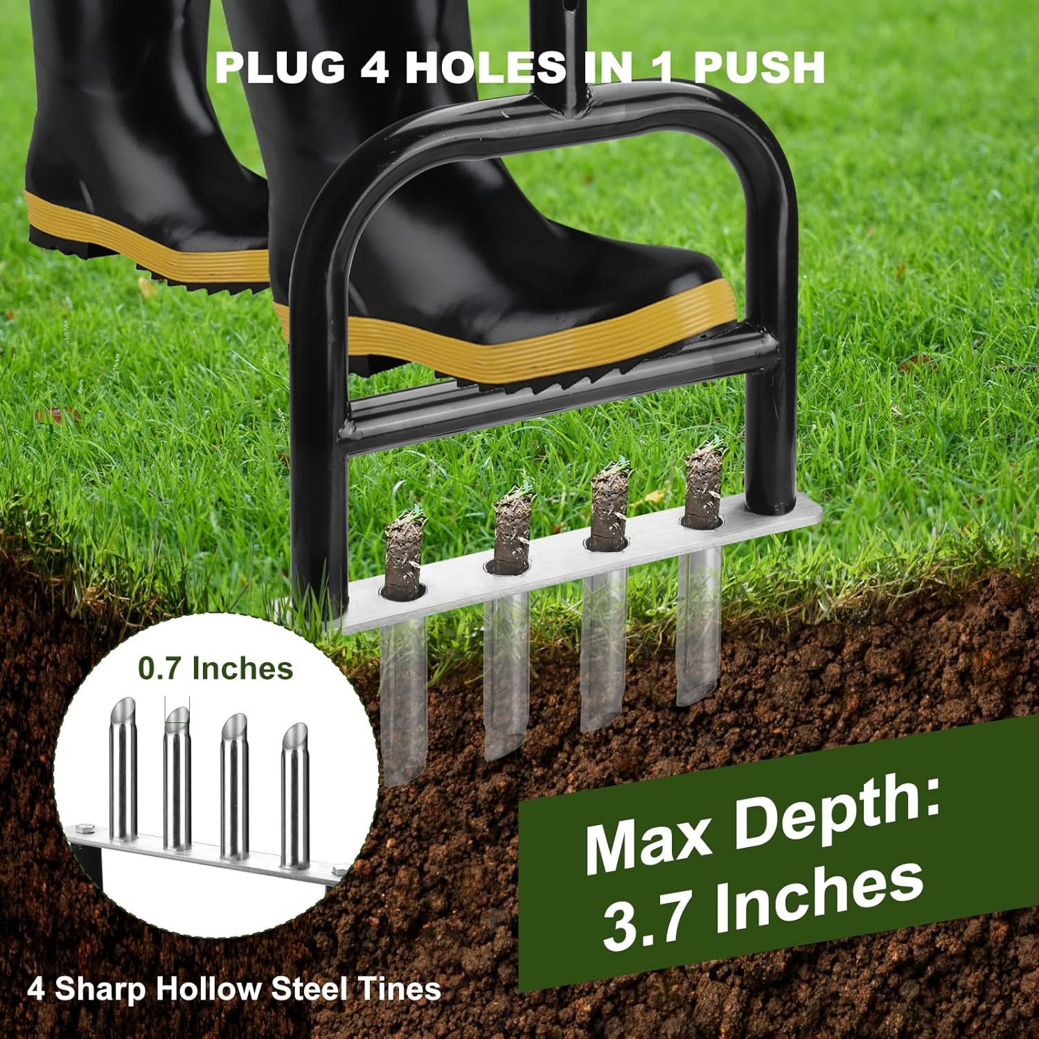 Lawn Core Aerator Tool Coring Grass Aerator Lawn Tool 4 Hollow Tines f