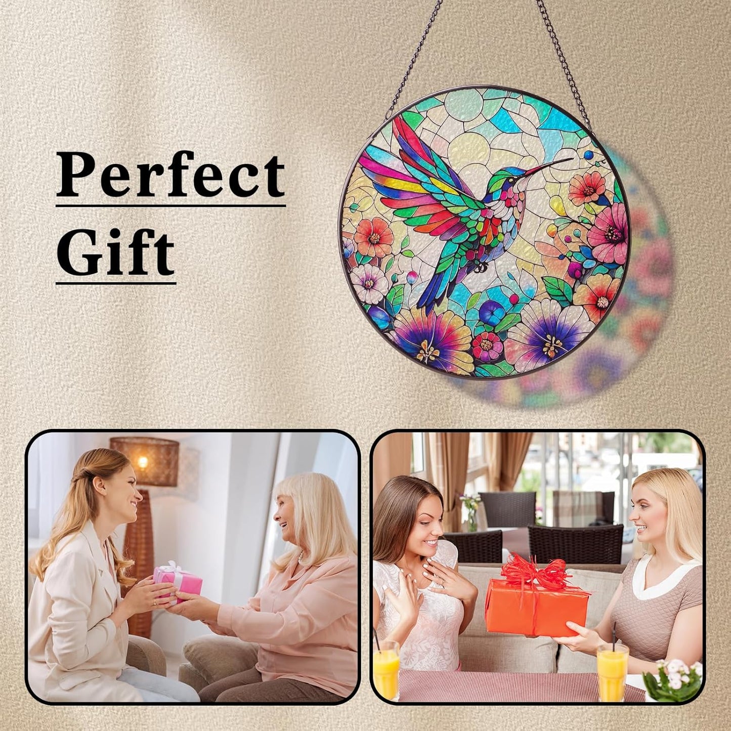 Suncatchers for Windows Hanging, with Colorful Colors Lifelike Design,8 Inches Hummingbird Stained Glass Window Hanging Perfect for Home Decor, Hummingbird Suncatcher Gifts for Mom,Bird Lovers