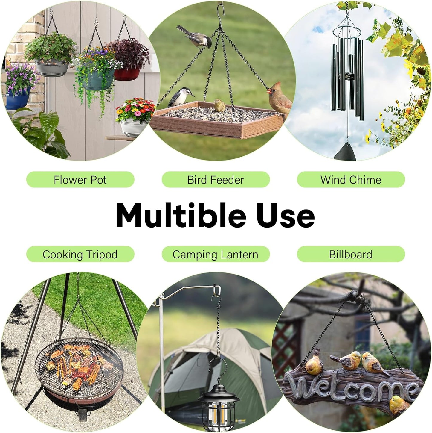 Upgraded 180”Heavy Duty Metal Hanging Chains with Hanging Basket Hooks Set for Planters,Birdcage,Birds Feeder,Grow Lights,Lanterns,Billboards,Wind Chime and Ornaments,Chain Hooks DIY,Black