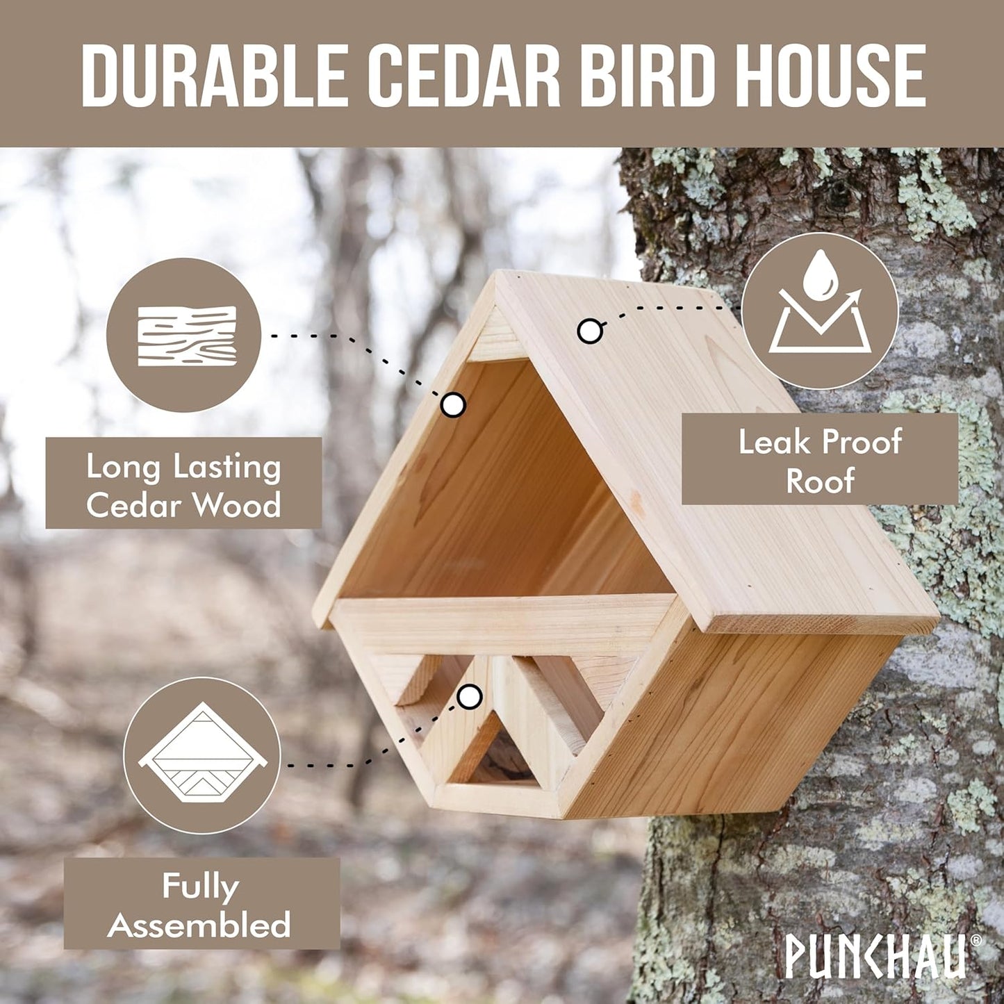 Cedar Mourning Dove Nesting Box - Dove Bird House for Outside Nesting, Outdoor Natural Rough Cut Cedar Bird House w/Natural Shingles (Style 3)