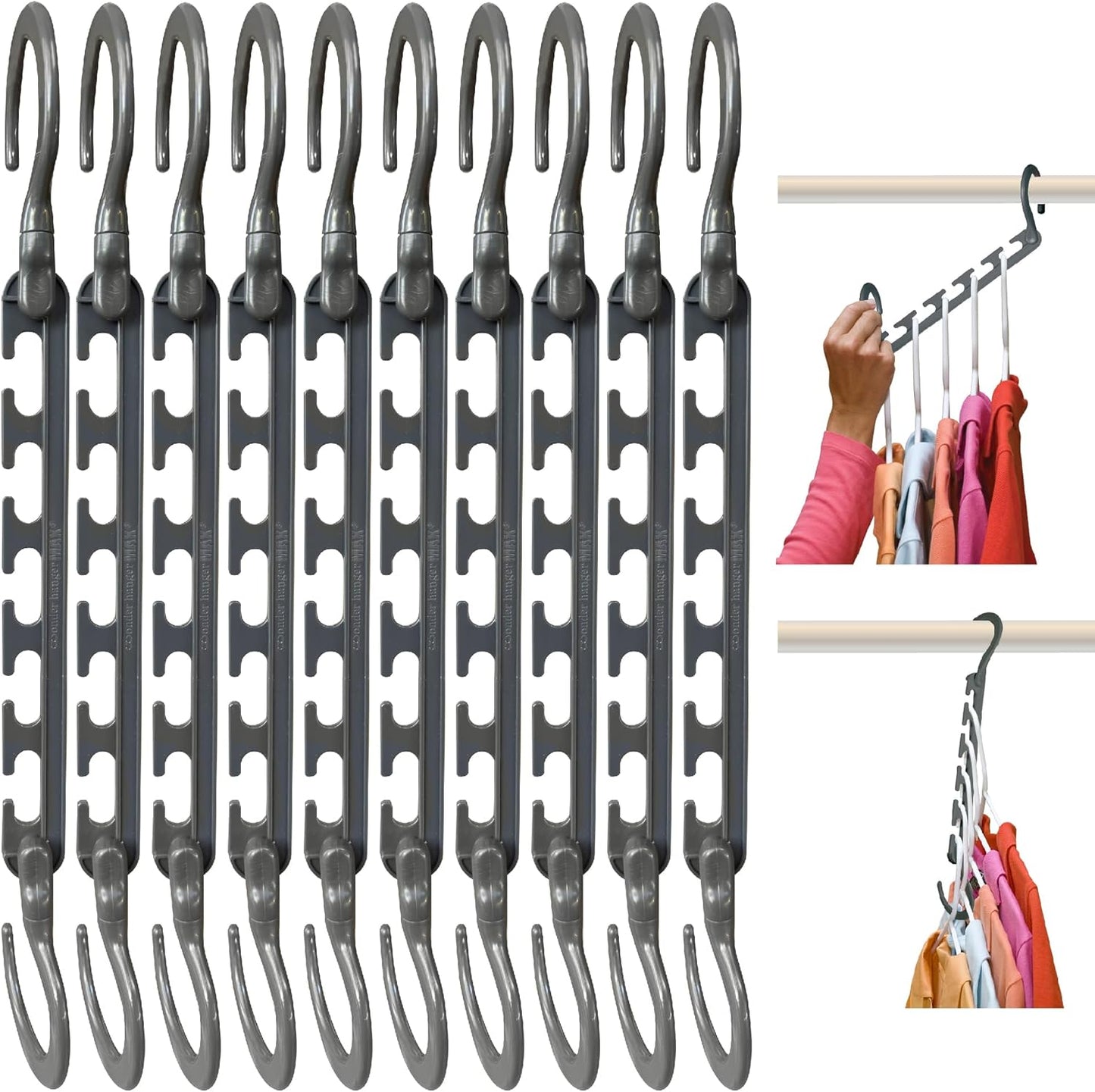 Wonder Hanger Max 10-Pack Space Saving Hangers, Reinforced Hooks Swive