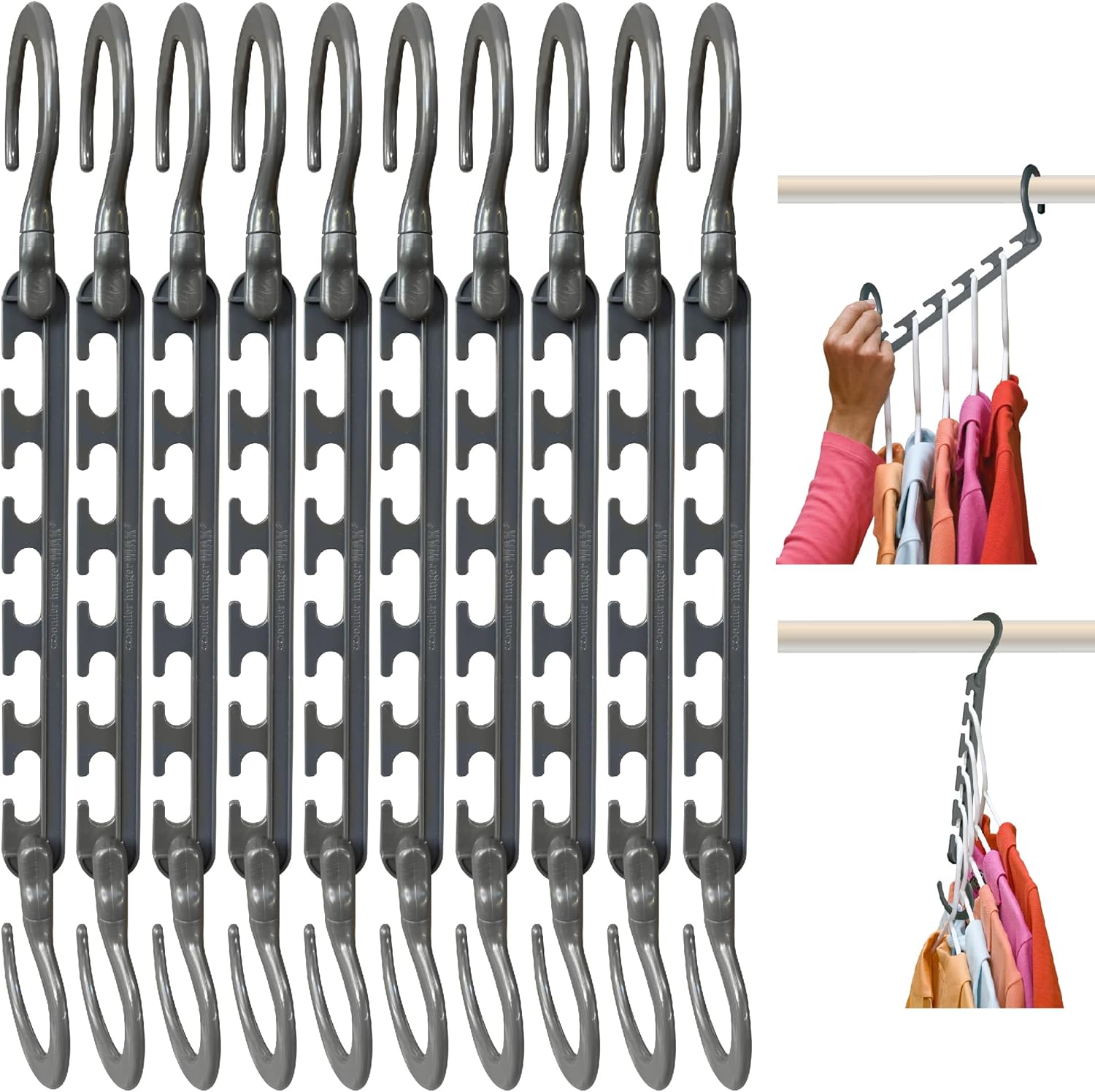 Wonder Hanger Max 10-Pack Space Saving Hangers, Reinforced Hooks Swive
