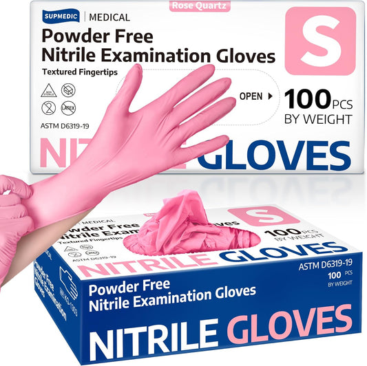 Medical Nitrile Exam Gloves, 3.5 mil Powder-Free Food-Safe Disposable Glove for Cooking Cleaning Esthetician 100 Pcs