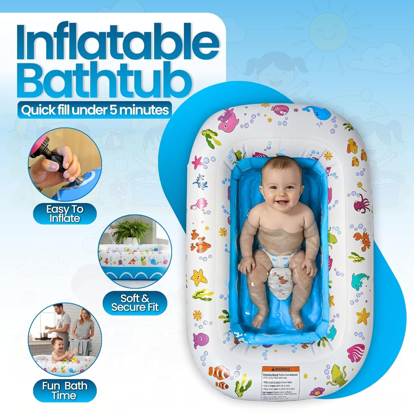 Mommy's Helper | Inflatable Under The Sea Baby Bathtub, Collapsible Sa