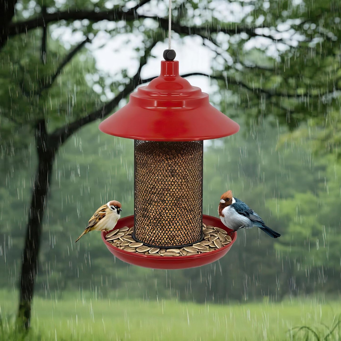Metal Roof Bird Feeder - Chew Proof for Outdoor Hanging Wild Bird Seed