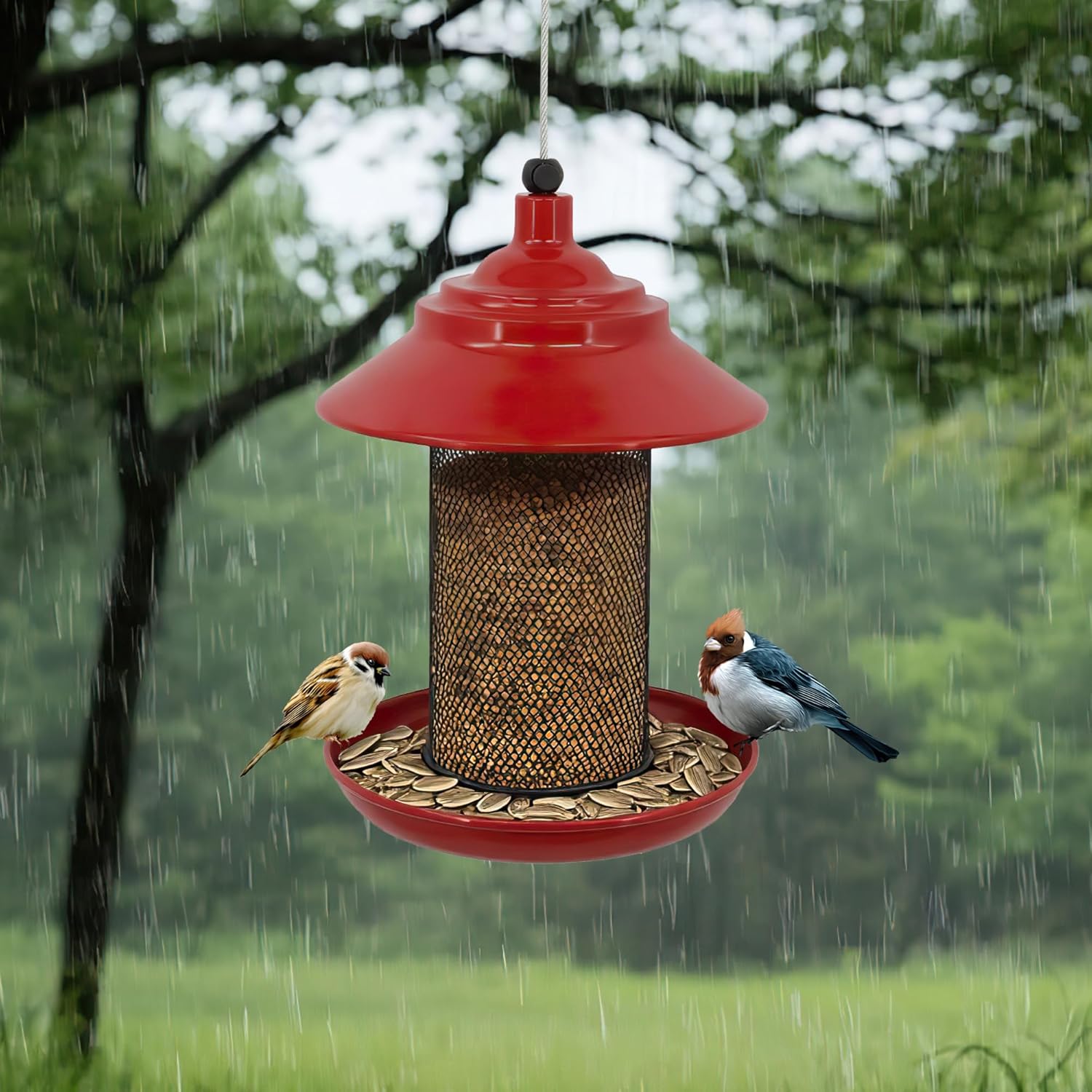 Metal Roof Bird Feeder - Chew Proof for Outdoor Hanging Wild Bird Seed