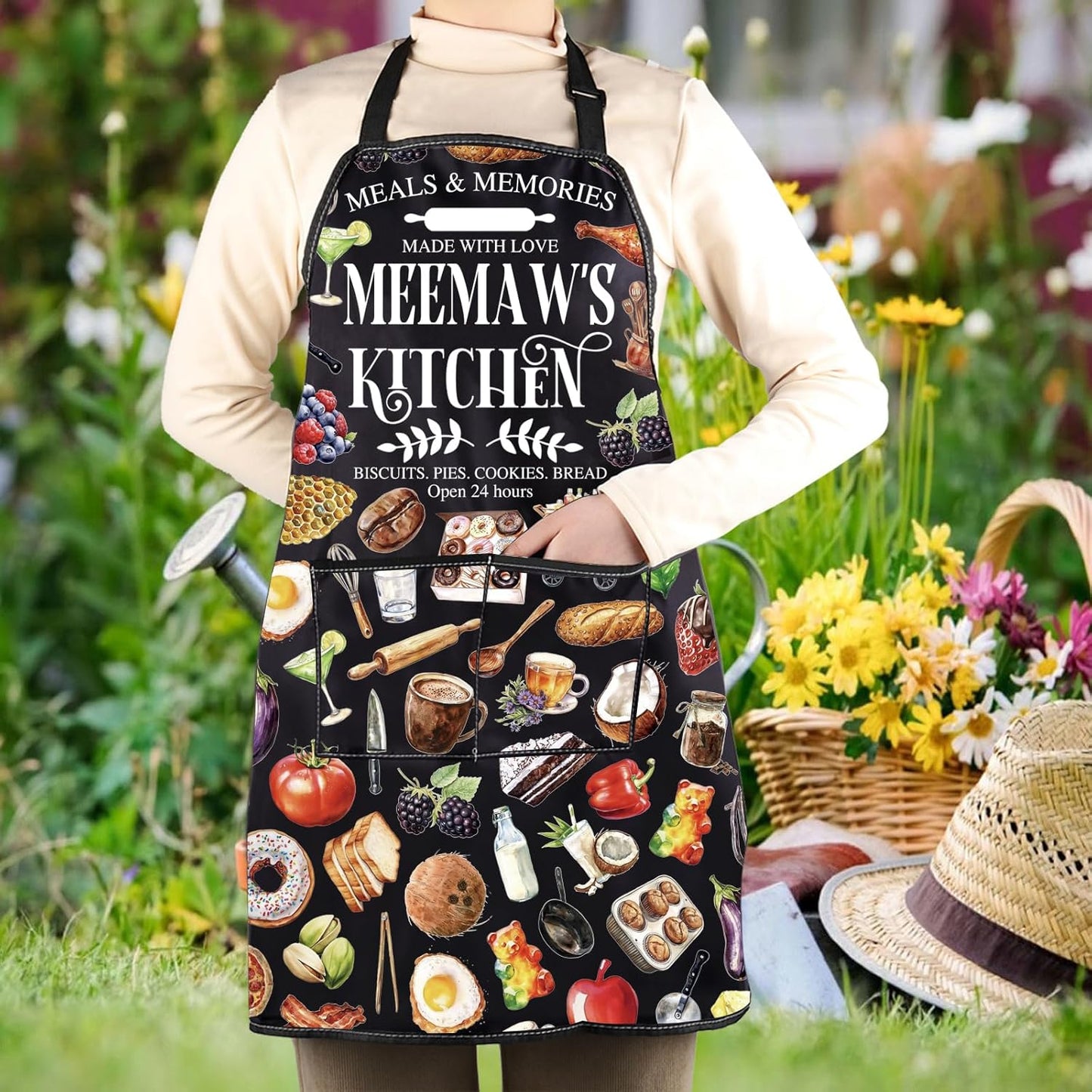 WCGXKO Meemaw’s Kitchen Apron Grandmother Birthday Gift Best Meemaw Ever Merch Mother’s Day Gift for Grandma